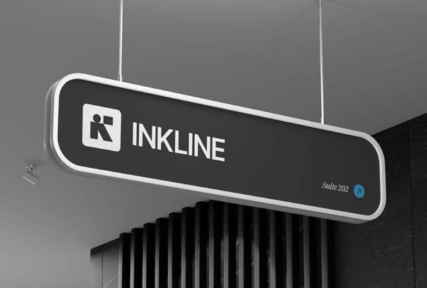 Inkline hanging office sign showing Suite 202