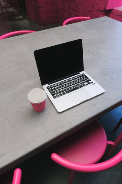 Pink cafe workspace